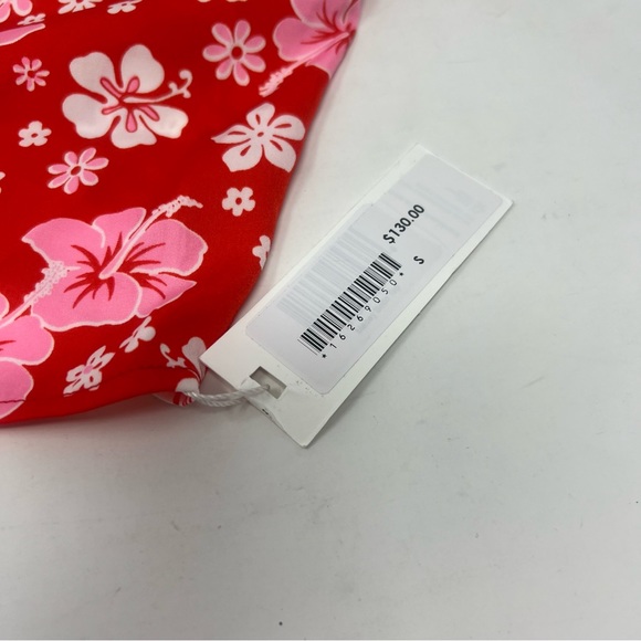 NWT Frankie’s Bikinis Macey Red Floral Satin Halter Strappy Back Tank Top - Picture 5 of 6